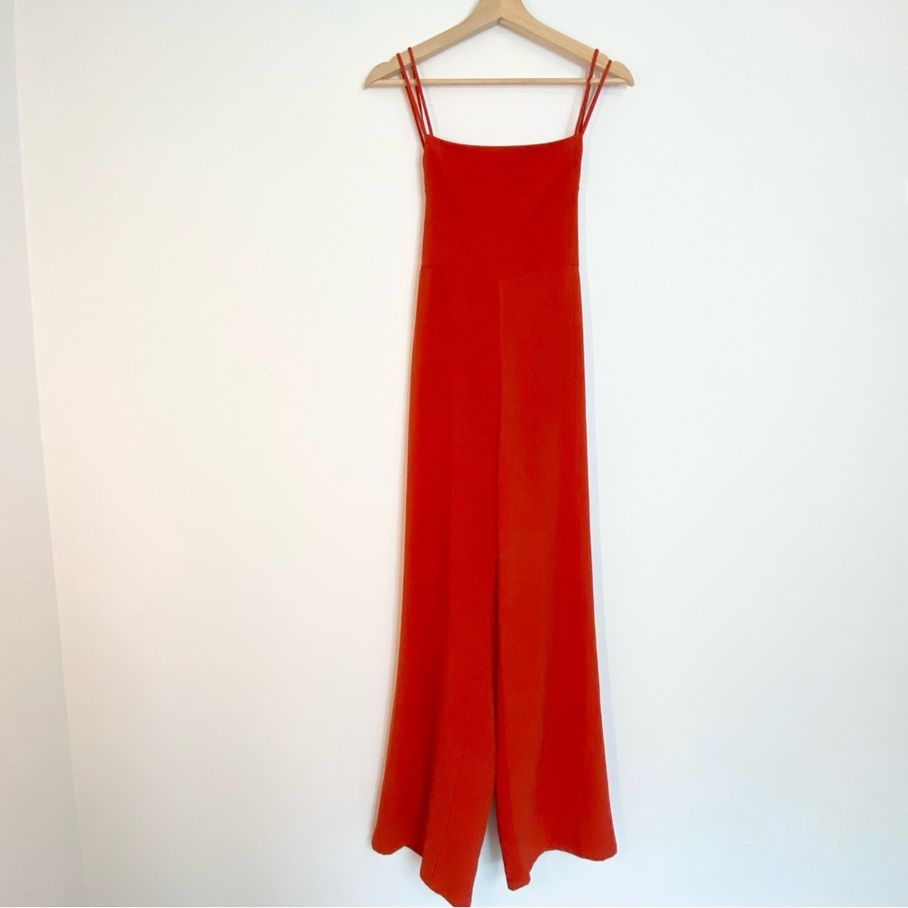 Forever 21 sexy red wide leg pants romper double spaghetti strap open back small